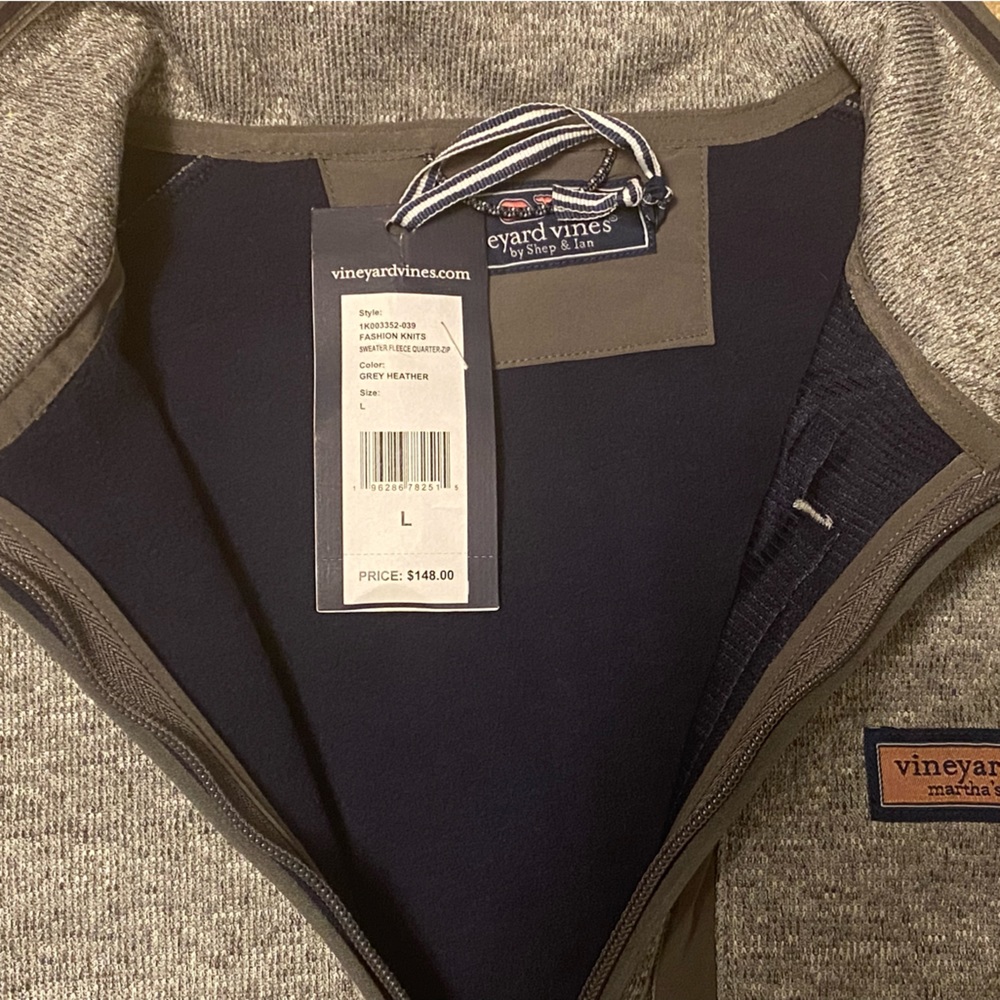 Vineyard Vines Fleece Quarter zip heather grey (L) NWT